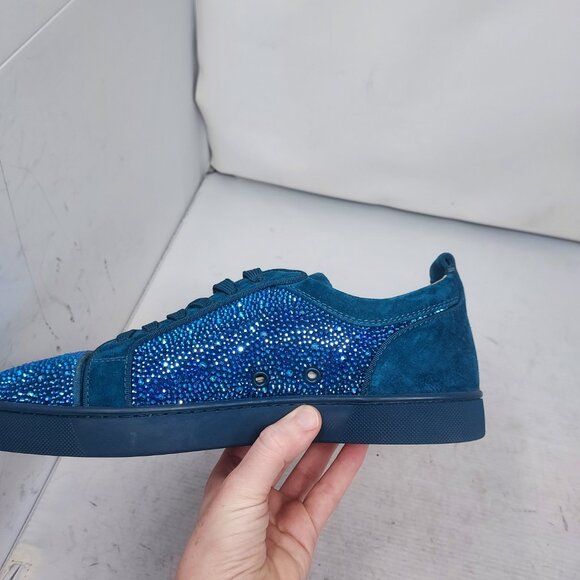 Christian Louboutin Blue WOMENS Louis Junior Strass Bejeweled Low Top Sneaker - Picture 9 of 12